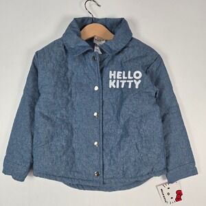 Hello‎ Kitty Sanrio Quilted Jacket Kids Size 5 Blue Chambray Snap Front Graphic